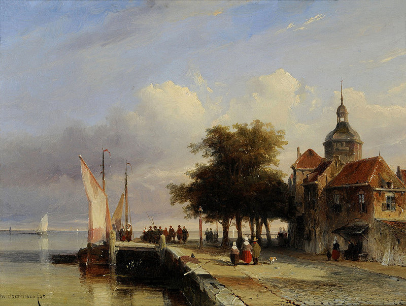 Wikioo.org - The Encyclopedia of Fine Arts - Painting, Artwork by Jan Weissenbruch - The Quay Groothoofd In Dordrecht