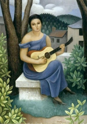 Wikioo.org – La Enciclopedia de las Bellas Artes - Pintura, Obras de arte de Jean Dominique Antony Metzinger - mujer joven con un guitarra