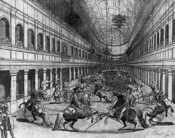 WikiOO.org - Enciclopédia das Belas Artes - Pintura, Arte por Johann Nepomuk Hoechle - Horse Riders In The Reitschule In Wien