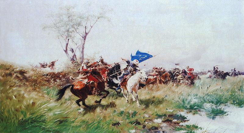Wikioo.org - The Encyclopedia of Fine Arts - Painting, Artwork by Jozef Brandt - Attack Of The Cavalry