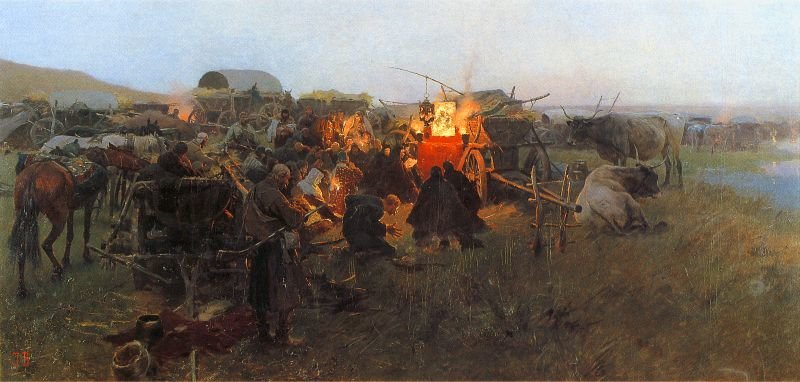 Wikioo.org - The Encyclopedia of Fine Arts - Painting, Artwork by Jozef Brandt - Prayer In The Steppe