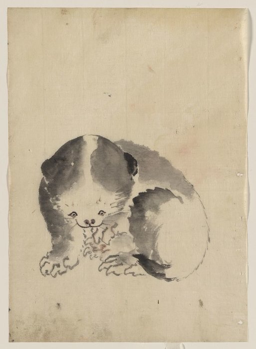 WikiOO.org - Encyclopedia of Fine Arts - Schilderen, Artwork Katsushika Hokusai - A Cat Cleaning Its Claws