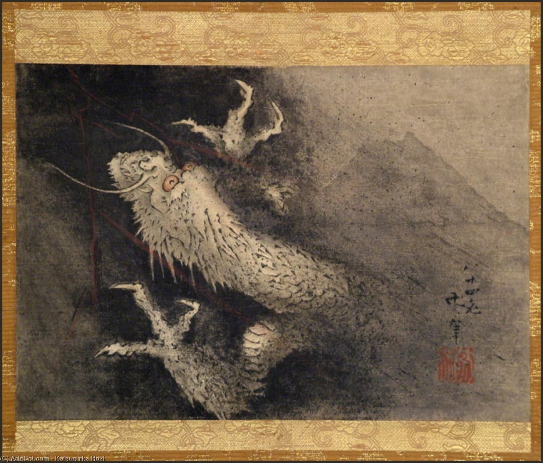 WikiOO.org – 美術百科全書 - 繪畫，作品 Katsushika Hokusai - 上升 龙  和  富士
