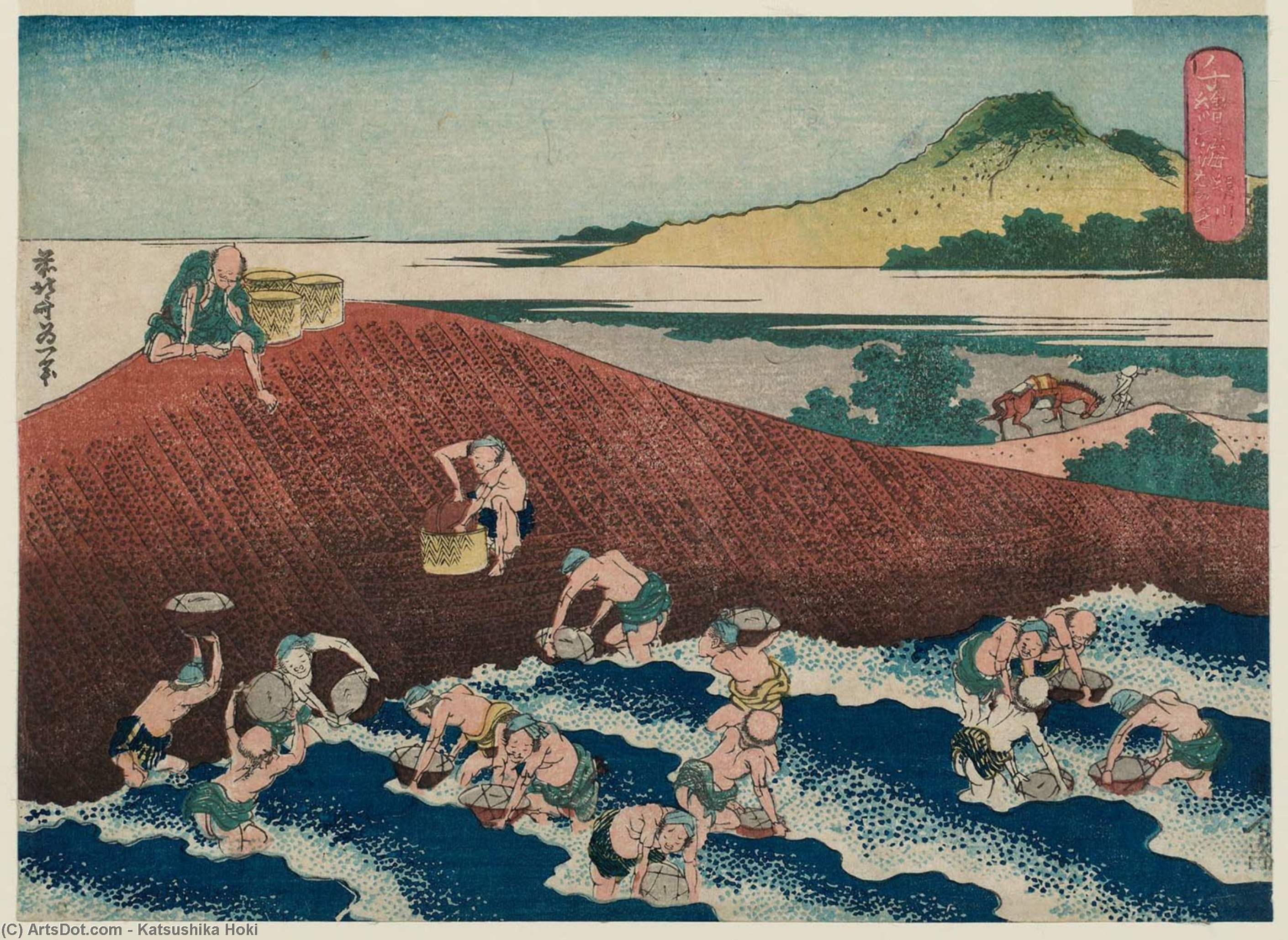 Wikioo.org - The Encyclopedia of Fine Arts - Painting, Artwork by Katsushika Hokusai - Basket-fishing In The Kinu River