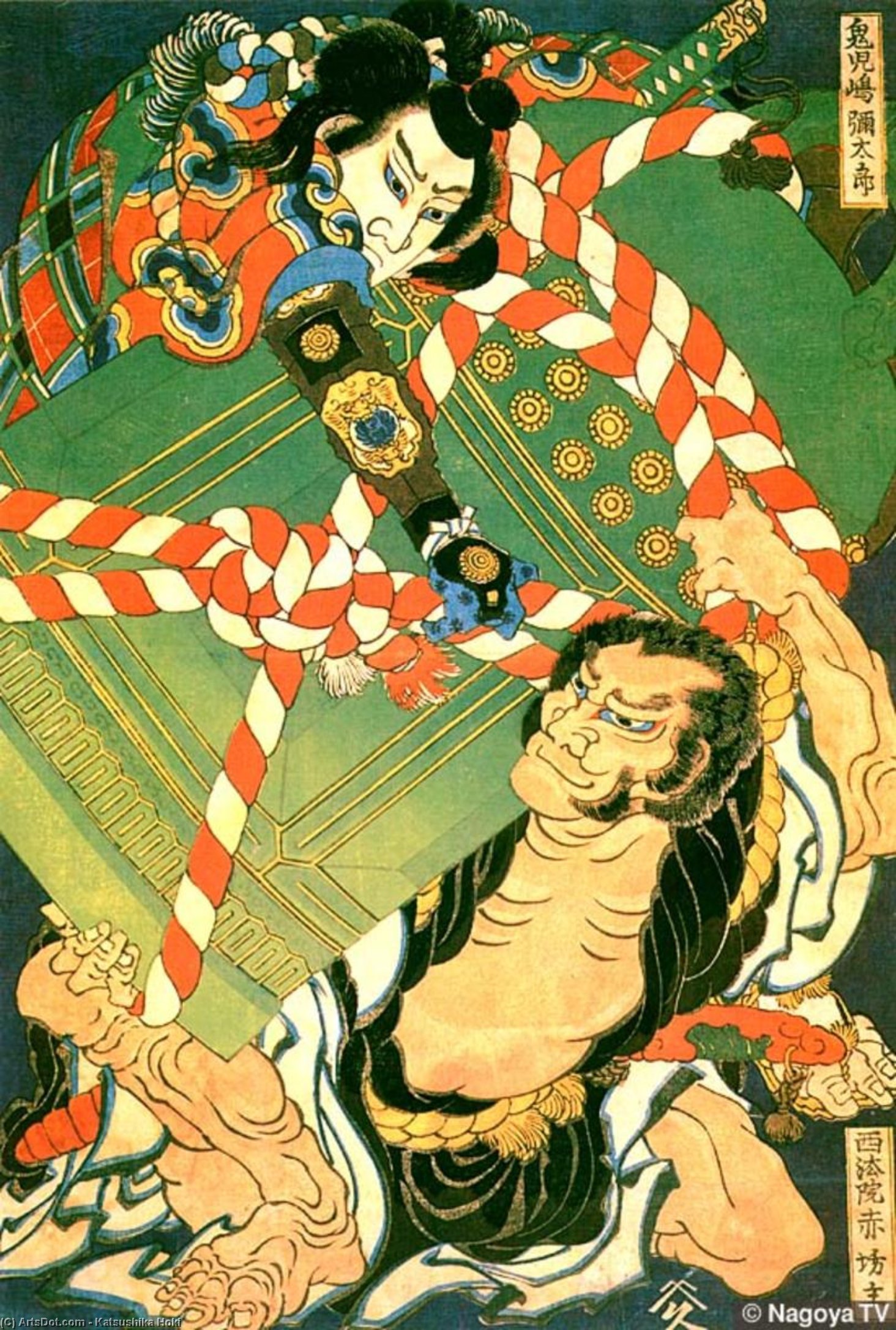 WikiOO.org – 美術百科全書 - 繪畫，作品 Katsushika Hokusai - 战斗  之间   两  武士