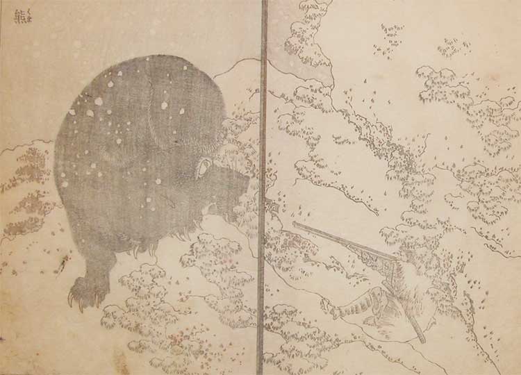 Wikioo.org - The Encyclopedia of Fine Arts - Painting, Artwork by Katsushika Hokusai - Bear Hunting In Winter