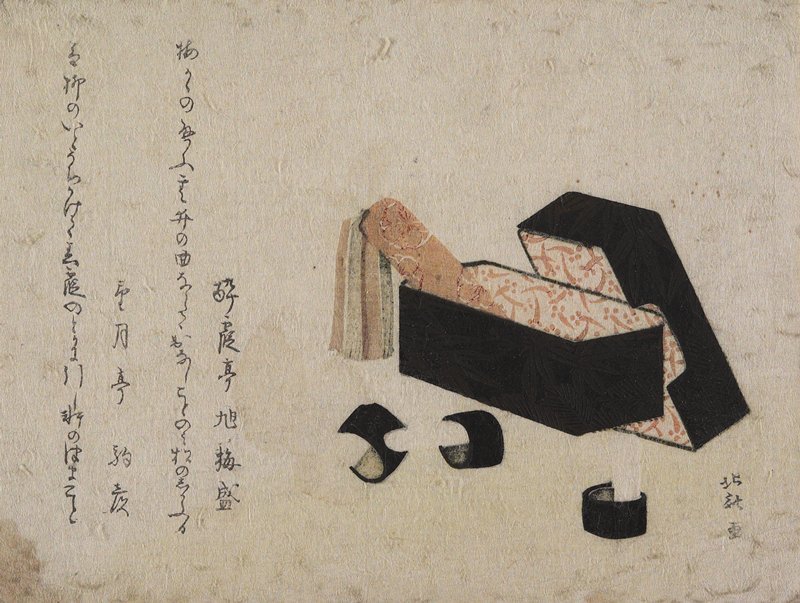 WikiOO.org - Encyclopedia of Fine Arts - Maalaus, taideteos Katsushika Hokusai - Black Lacquer Box With Koto Strikers
