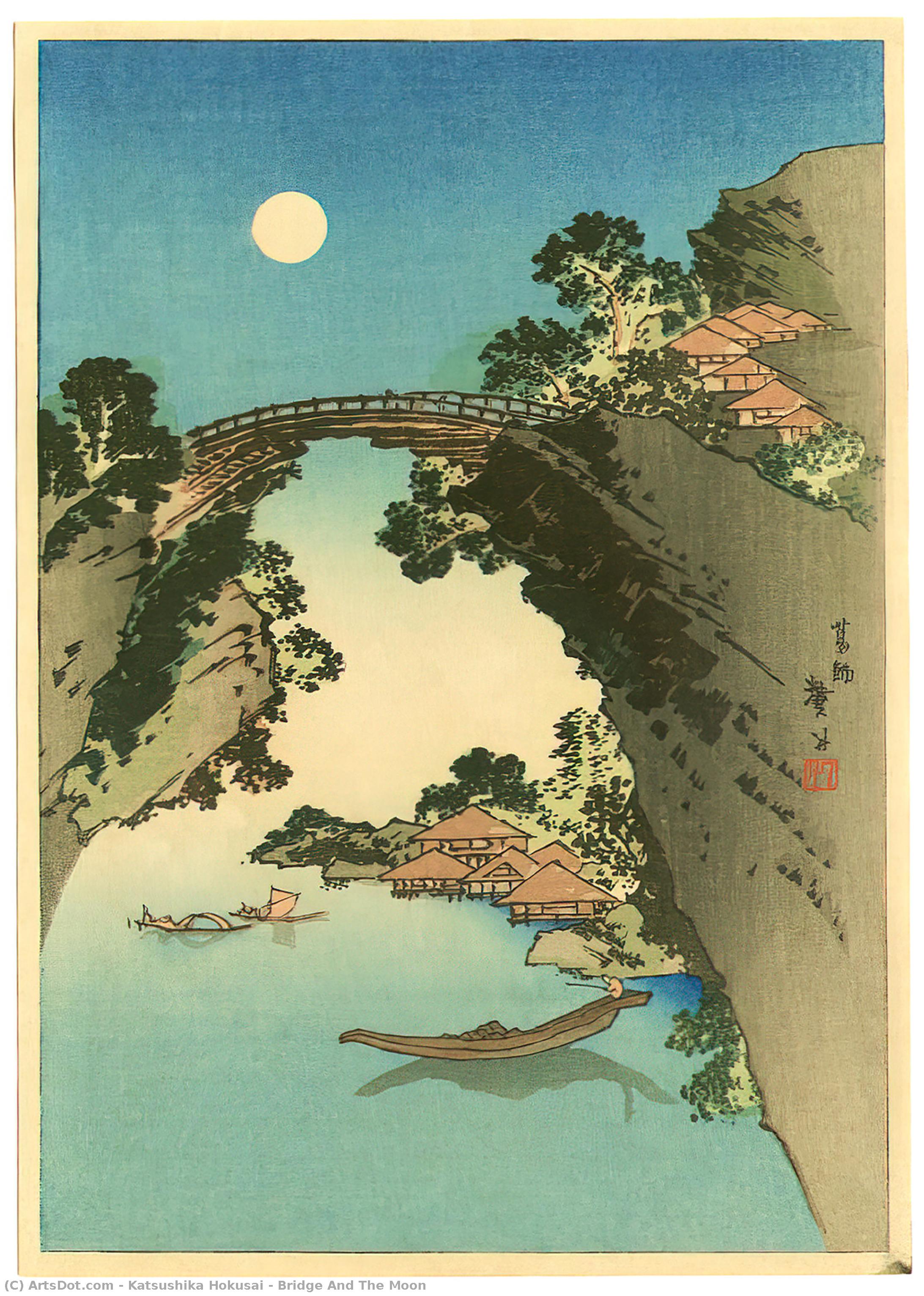 WikiOO.org - Enciclopedia of Fine Arts - Pictura, lucrări de artă Katsushika Hokusai - Bridge And The Moon