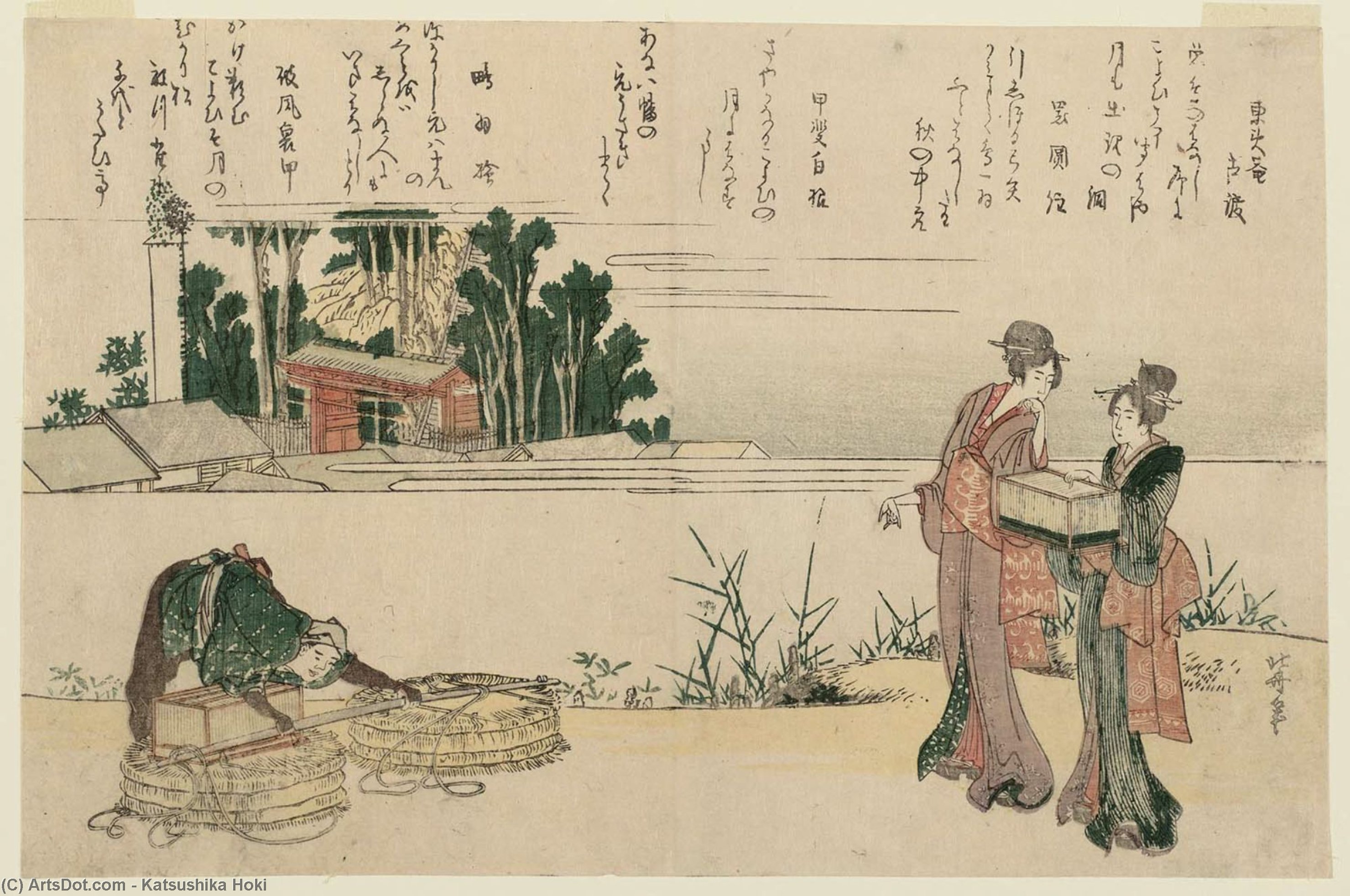 Wikioo.org – La Enciclopedia de las Bellas Artes - Pintura, Obras de arte de Katsushika Hokusai - Compra Enjaulado Pájaros poner gratis en el hachiman Santuario