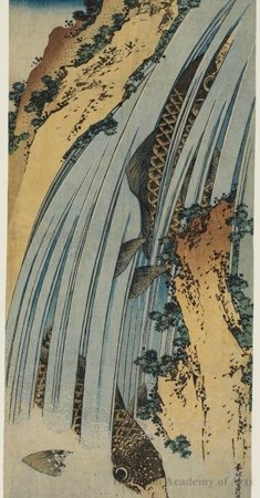 Wikoo.org - موسوعة الفنون الجميلة - اللوحة، العمل الفني Katsushika Hokusai - Carp In A Waterfall