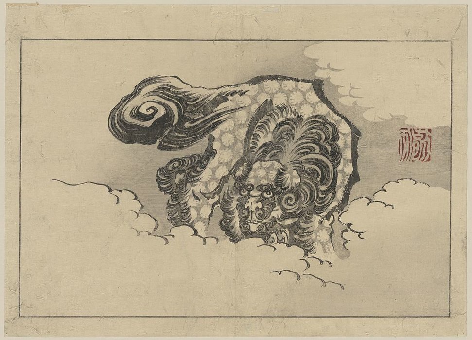 Wikioo.org - Die Enzyklopädie bildender Kunst - Malerei, Kunstwerk von Katsushika Hokusai - chinesisch Löwe  Hund