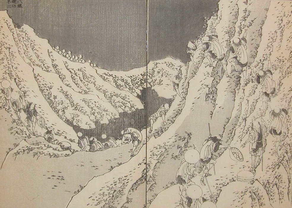 Wikioo.org - The Encyclopedia of Fine Arts - Painting, Artwork by Katsushika Hokusai - Circling The Crater Of Fuji
