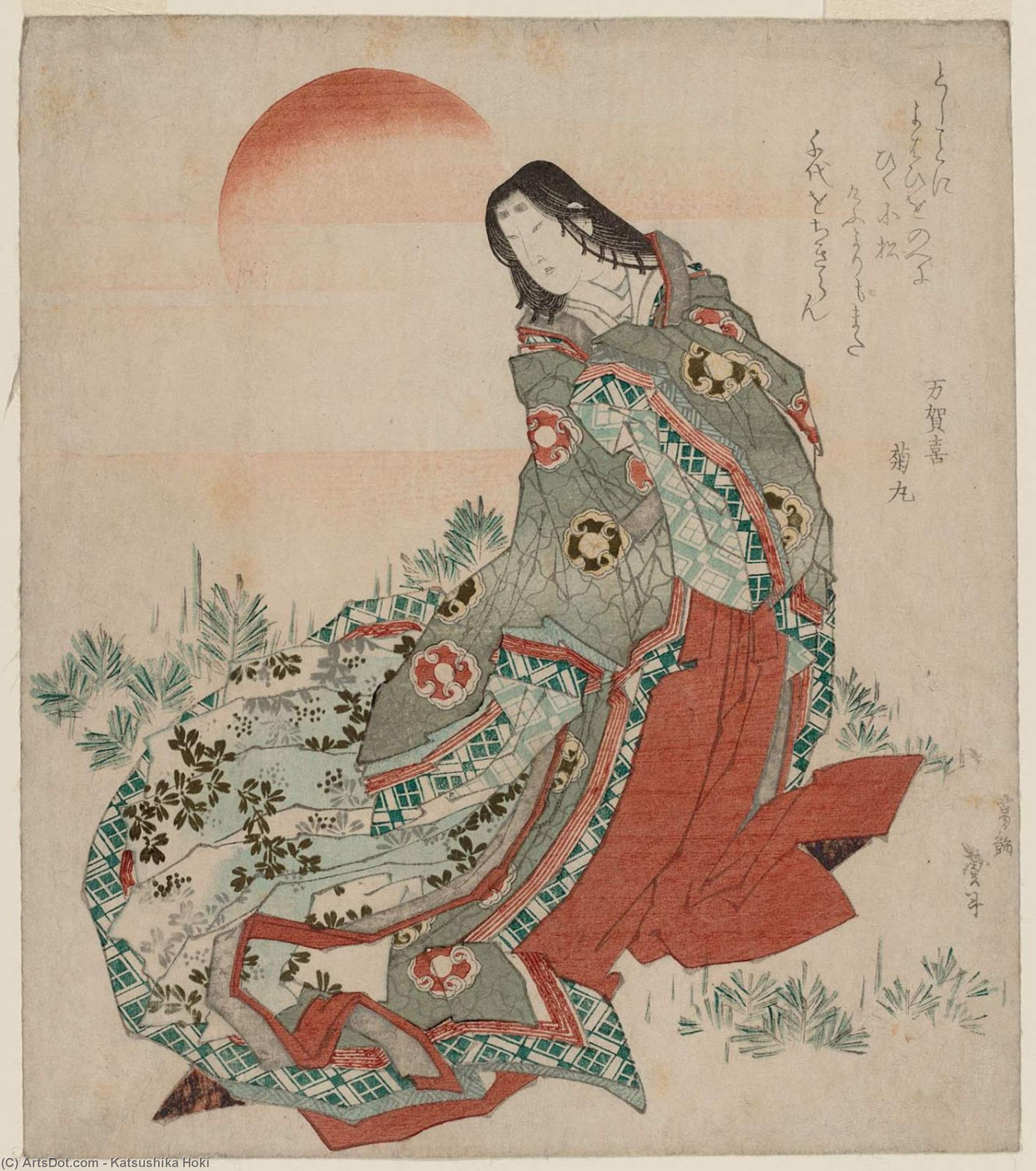 Wikioo.org - Bách khoa toàn thư về mỹ thuật - Vẽ tranh, Tác phẩm nghệ thuật Katsushika Hokusai - Court Lady And Pine Shoots