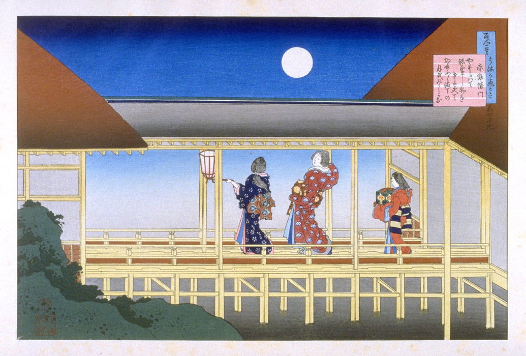 Wikioo.org - The Encyclopedia of Fine Arts - Painting, Artwork by Katsushika Hokusai - Court Scene In Moonlight