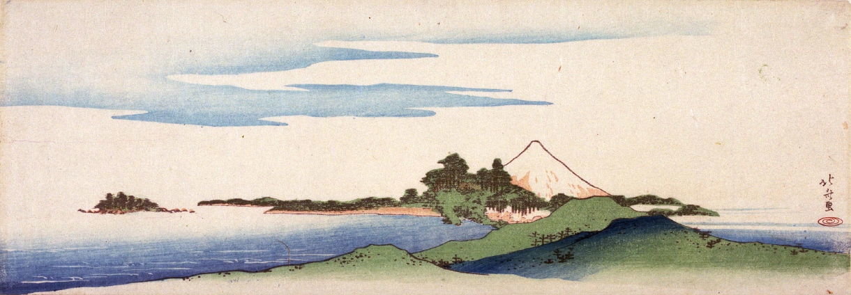 Wikioo.org - The Encyclopedia of Fine Arts - Painting, Artwork by Katsushika Hokusai - Distant View Of Enoshima And Mt. Fuji
