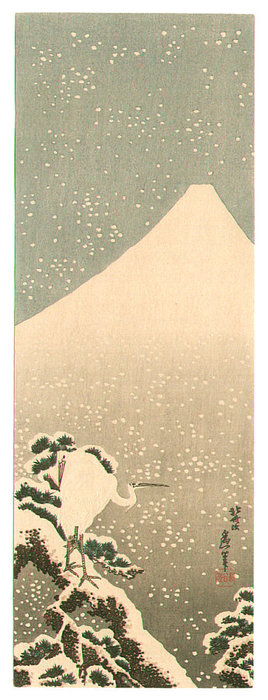 Wikioo.org - The Encyclopedia of Fine Arts - Painting, Artwork by Katsushika Hokusai - Egret And Mt.Fuji
