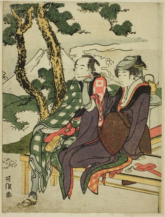 Wikioo.org - The Encyclopedia of Fine Arts - Painting, Artwork by Katsushika Hokusai - Evening Glow For Date No Yosaku And Seki No Koman