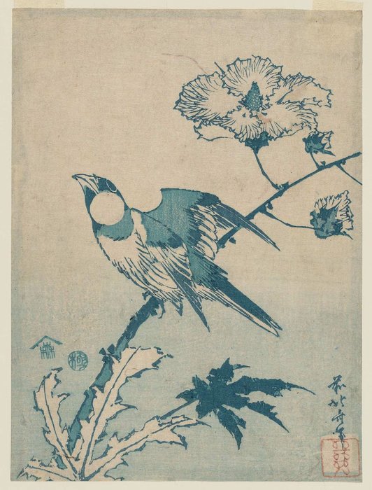 Wikioo.org - The Encyclopedia of Fine Arts - Painting, Artwork by Katsushika Hokusai - Finch On Hibiscus
