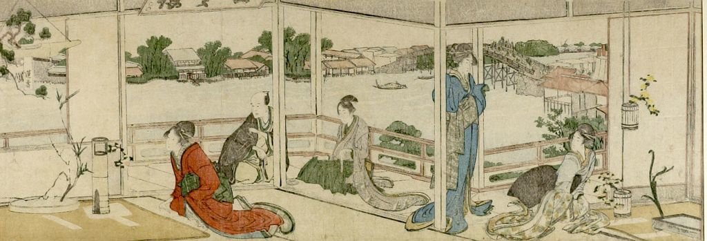 Wikioo.org - The Encyclopedia of Fine Arts - Painting, Artwork by Katsushika Hokusai - Flower Arrangement Exhibit In Pavillion