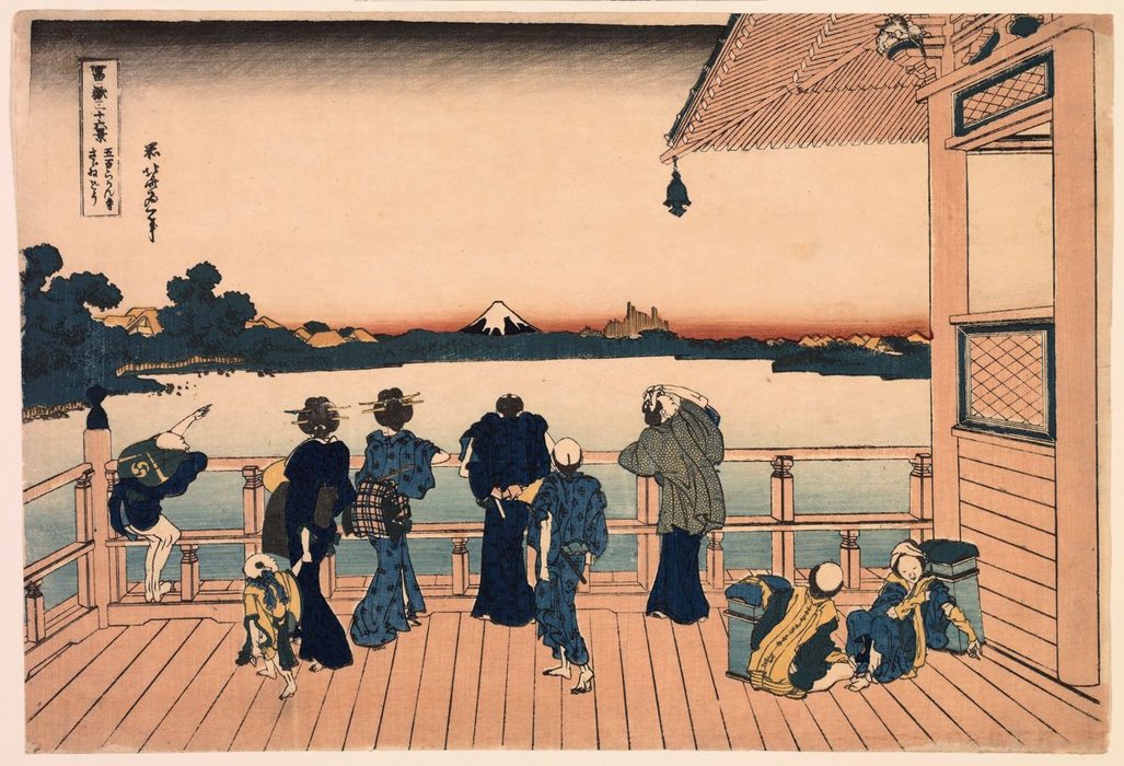 WikiOO.org - אנציקלופדיה לאמנויות יפות - ציור, יצירות אמנות Katsushika Hokusai - Fuji From The Sazai Hall At The Temple Of The Five Hundred Rakan