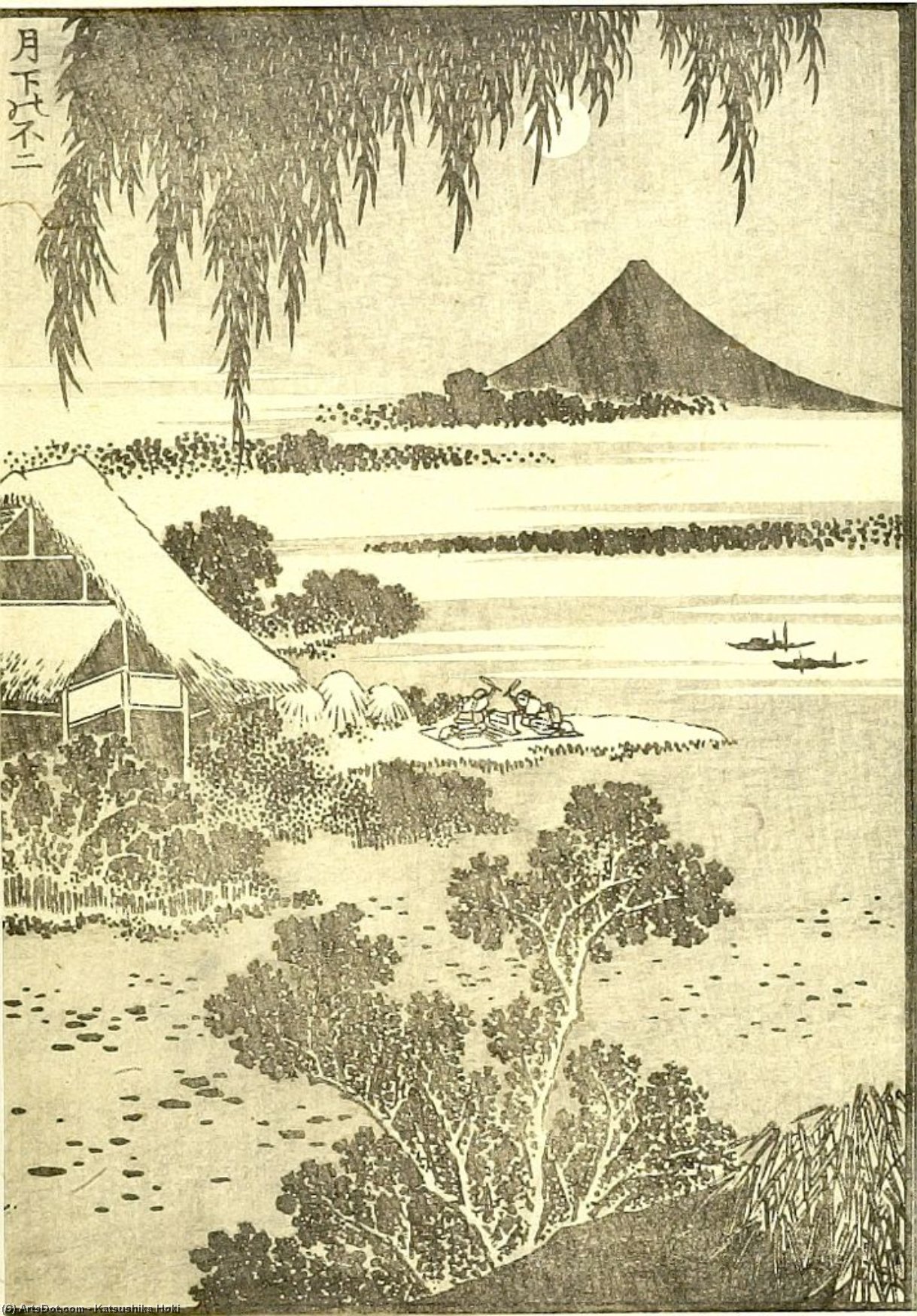 Wikioo.org - The Encyclopedia of Fine Arts - Painting, Artwork by Katsushika Hokusai - Fuji Under The Moon