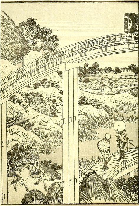 Wikioo.org - Encyklopedia Sztuk Pięknych - Malarstwo, Grafika Katsushika Hokusai - Fuji With Seven Bridges In One View