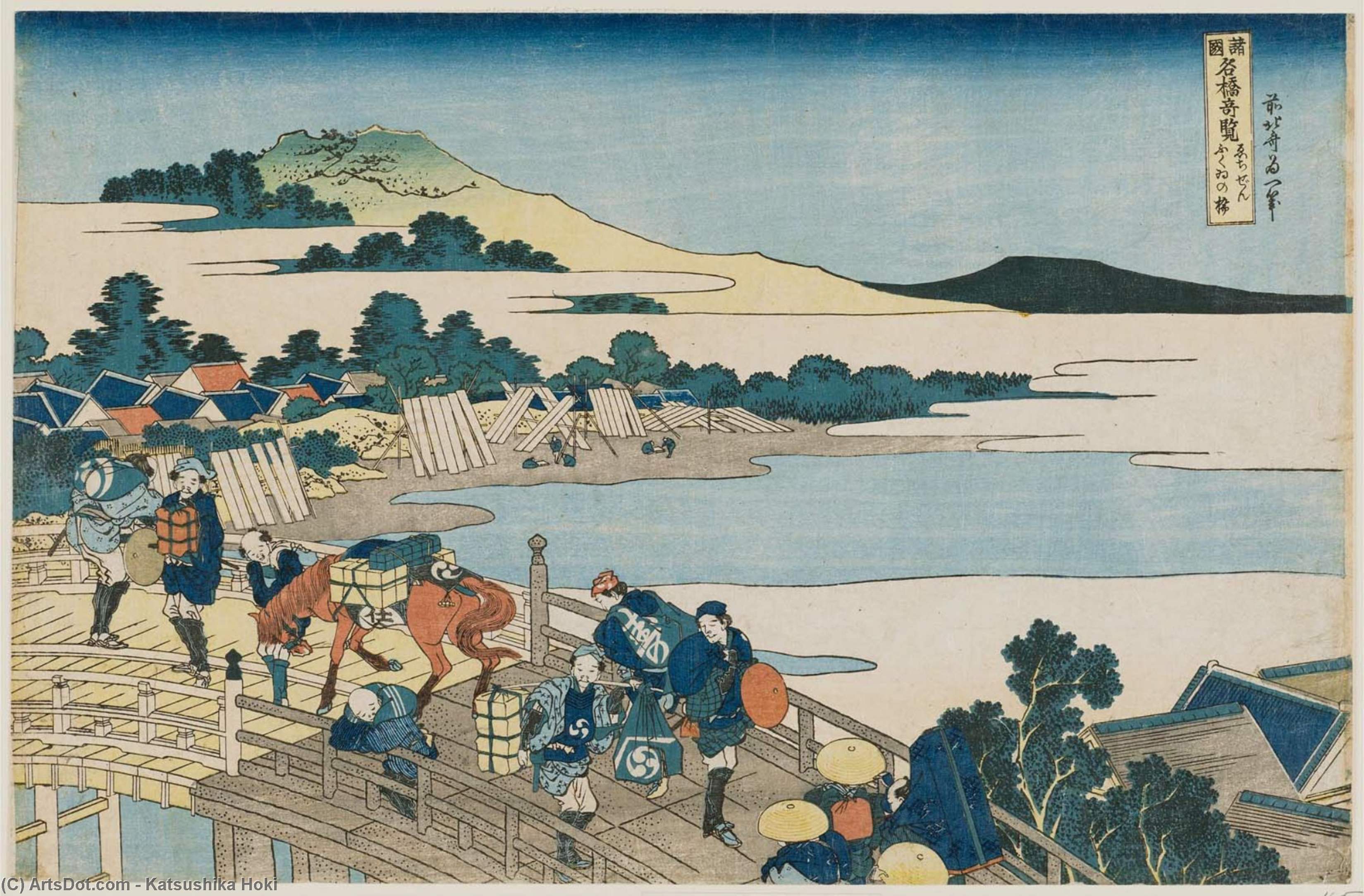 Wikioo.org - The Encyclopedia of Fine Arts - Painting, Artwork by Katsushika Hokusai - Fukui Bridge In Echizen Province