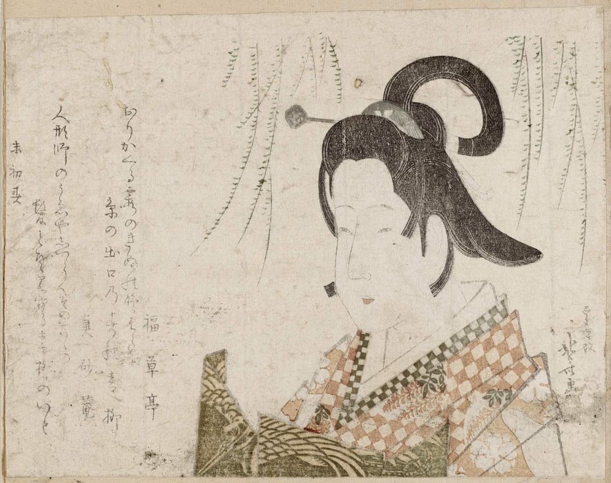 WikiOO.org - Encyclopedia of Fine Arts - Lukisan, Artwork Katsushika Hokusai - Genroku-era Courtesan Under Willow Tree