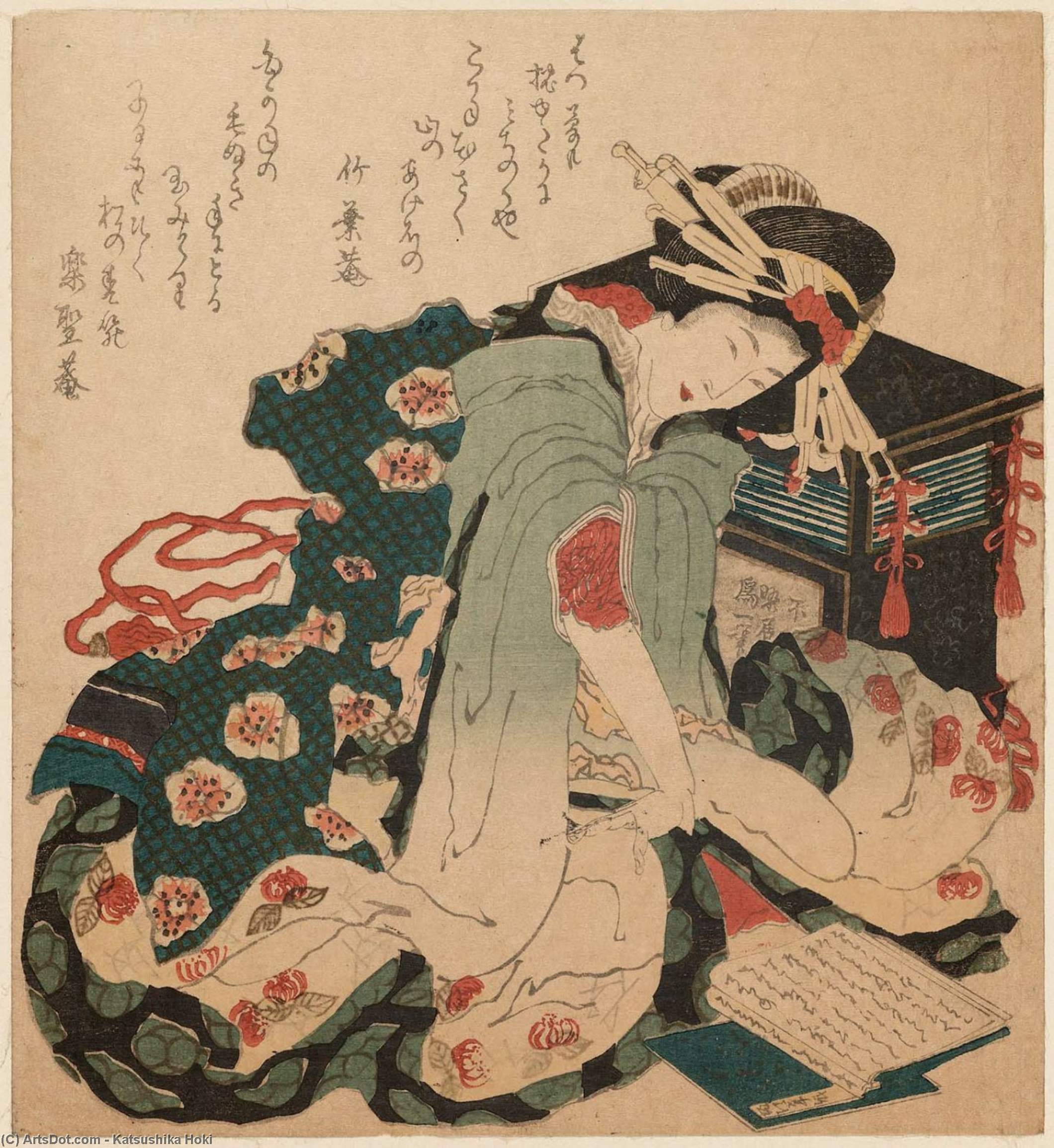 Wikioo.org - The Encyclopedia of Fine Arts - Painting, Artwork by Katsushika Hokusai - Gidayû Chantress Reading Books