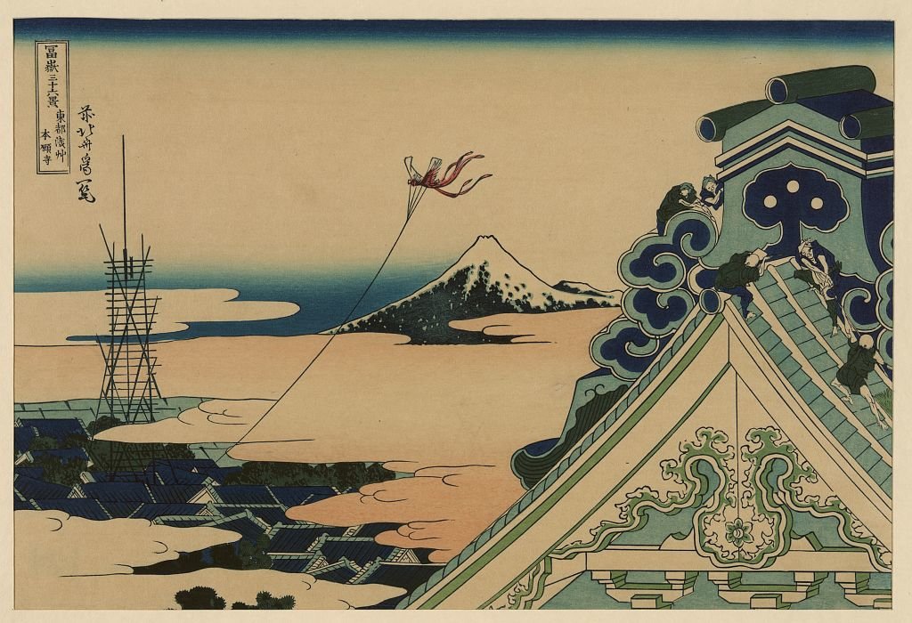 Wikioo.org – La Enciclopedia de las Bellas Artes - Pintura, Obras de arte de Katsushika Hokusai - Templo Hongan-ji en Asakusa en la capital del Este