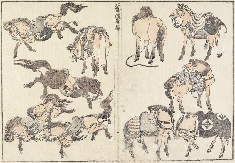 Wikioo.org - The Encyclopedia of Fine Arts - Painting, Artwork by Katsushika Hokusai - Horses