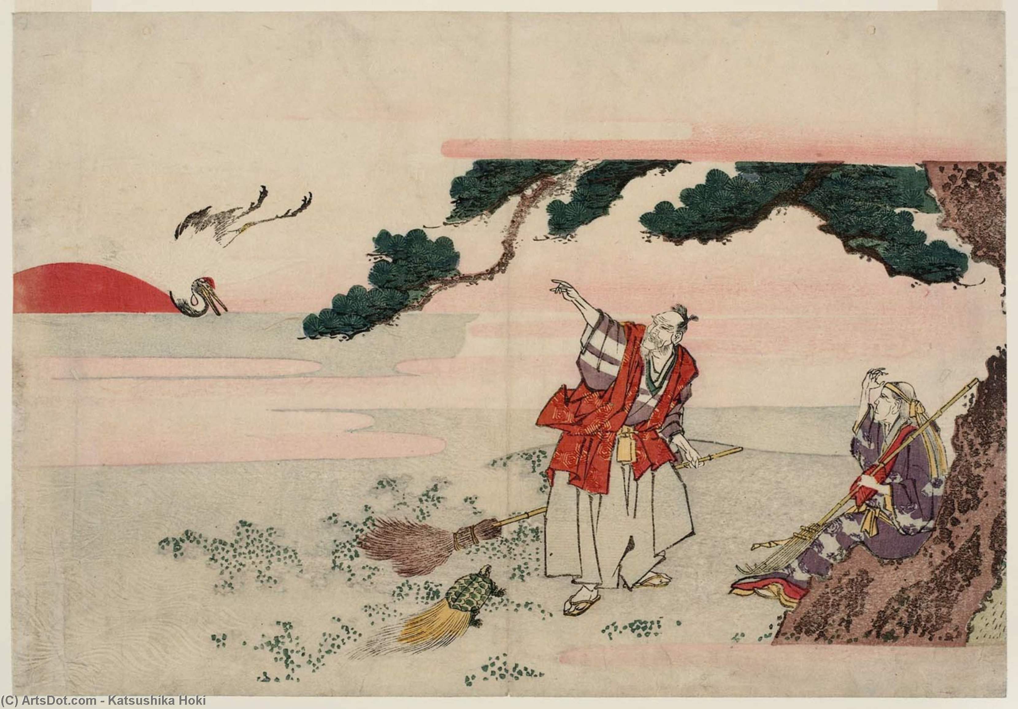 WikiOO.org - دایره المعارف هنرهای زیبا - نقاشی، آثار هنری Katsushika Hokusai - Jo And Uba, The Spirits Of The Pine Trees Of Takasago And Sumiyoshi