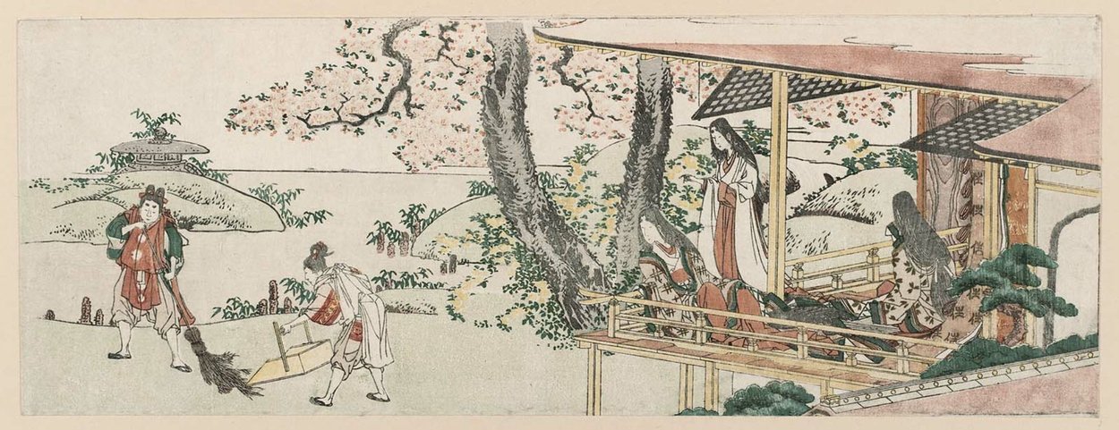 Wikioo.org – L'Encyclopédie des Beaux Arts - Peinture, Oeuvre de Katsushika Hokusai - Mesdames sur la véranda de maison noble Regarder