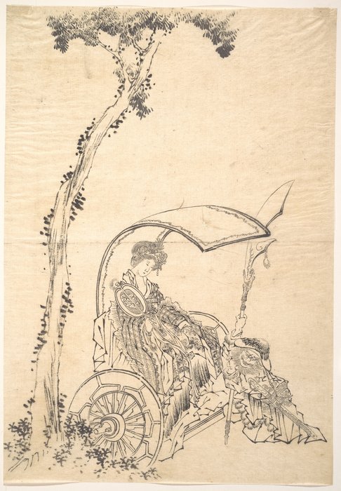 WikiOO.org - Enciklopedija dailės - Tapyba, meno kuriniai Katsushika Hokusai - Lady In A Chariot
