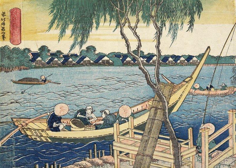 WikiOO.org - 百科事典 - 絵画、アートワーク Katsushika Hokusai - Miyatoリバーロングライン釣り
