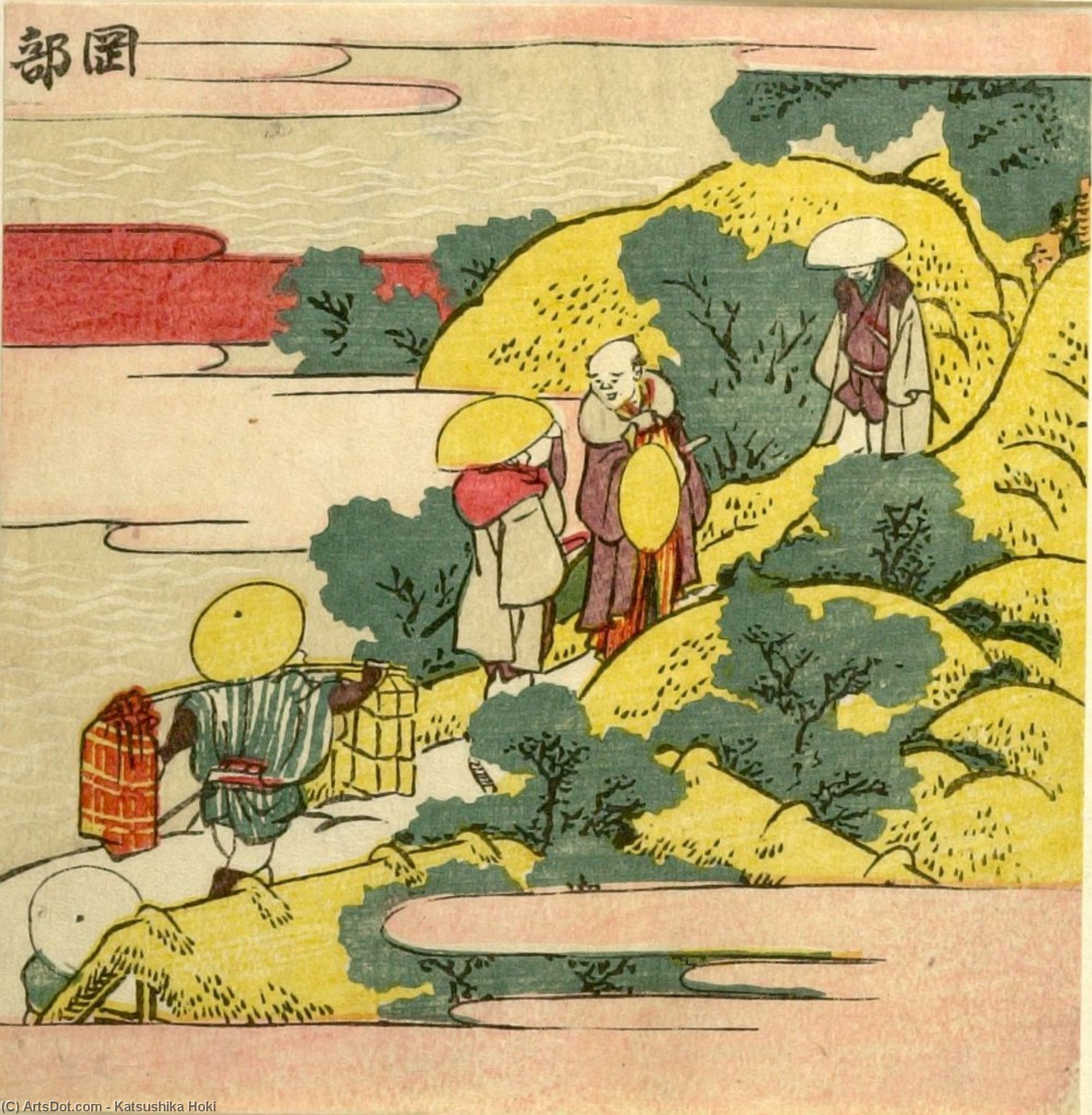 Wikioo.org - The Encyclopedia of Fine Arts - Painting, Artwork by Katsushika Hokusai - Men Traveling The Utsu No Ya Pass