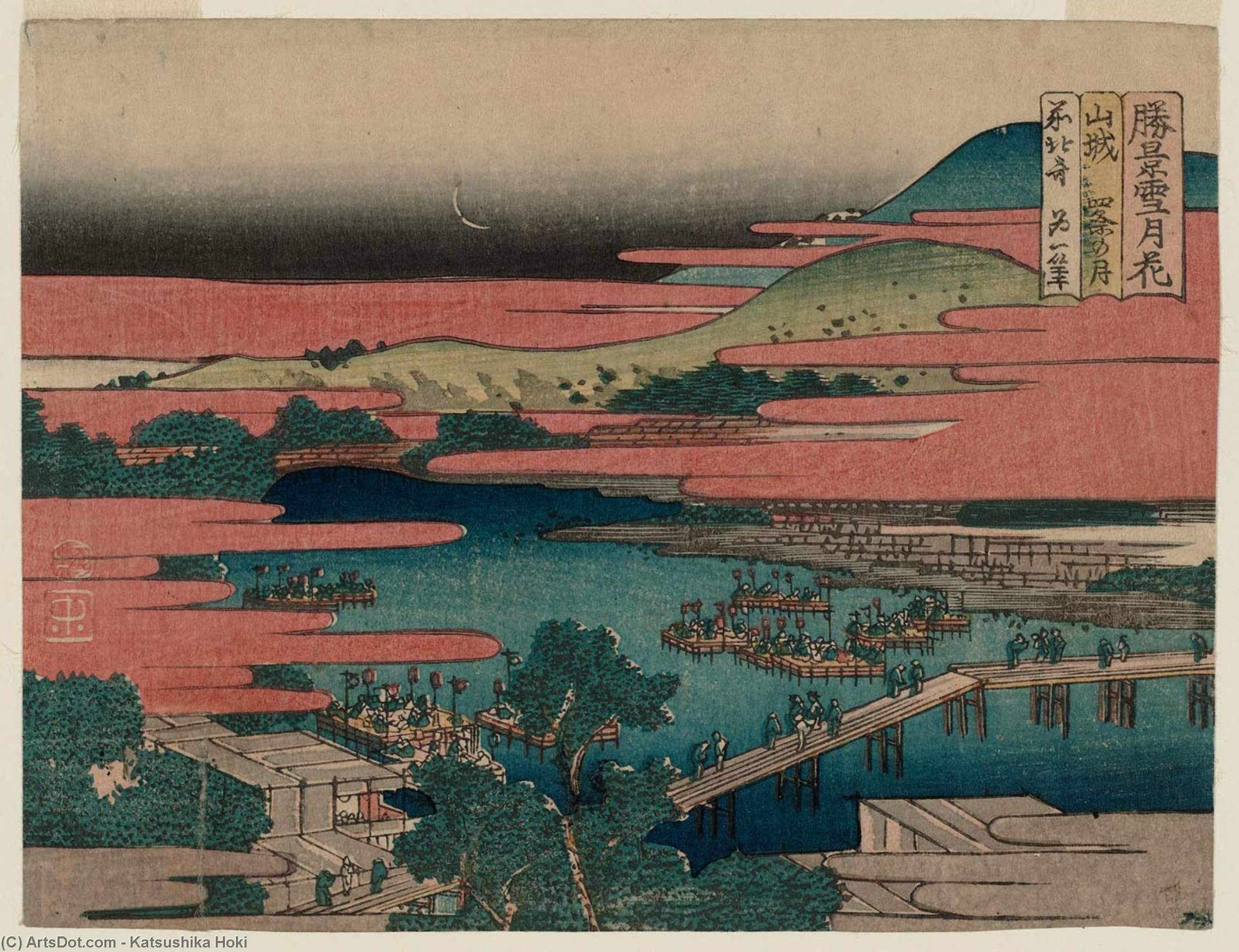 Wikioo.org - The Encyclopedia of Fine Arts - Painting, Artwork by Katsushika Hokusai - Moon At Shijô In Yamashiro Province