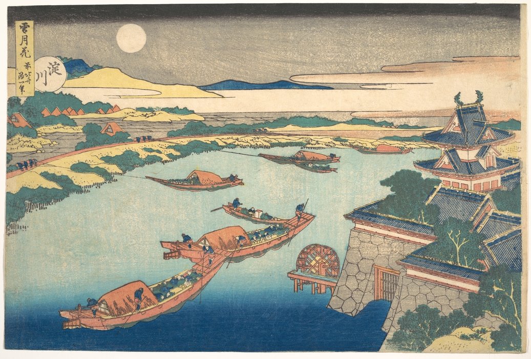 WikiOO.org - Encyclopedia of Fine Arts - Schilderen, Artwork Katsushika Hokusai - Moonlight On The Yodo River