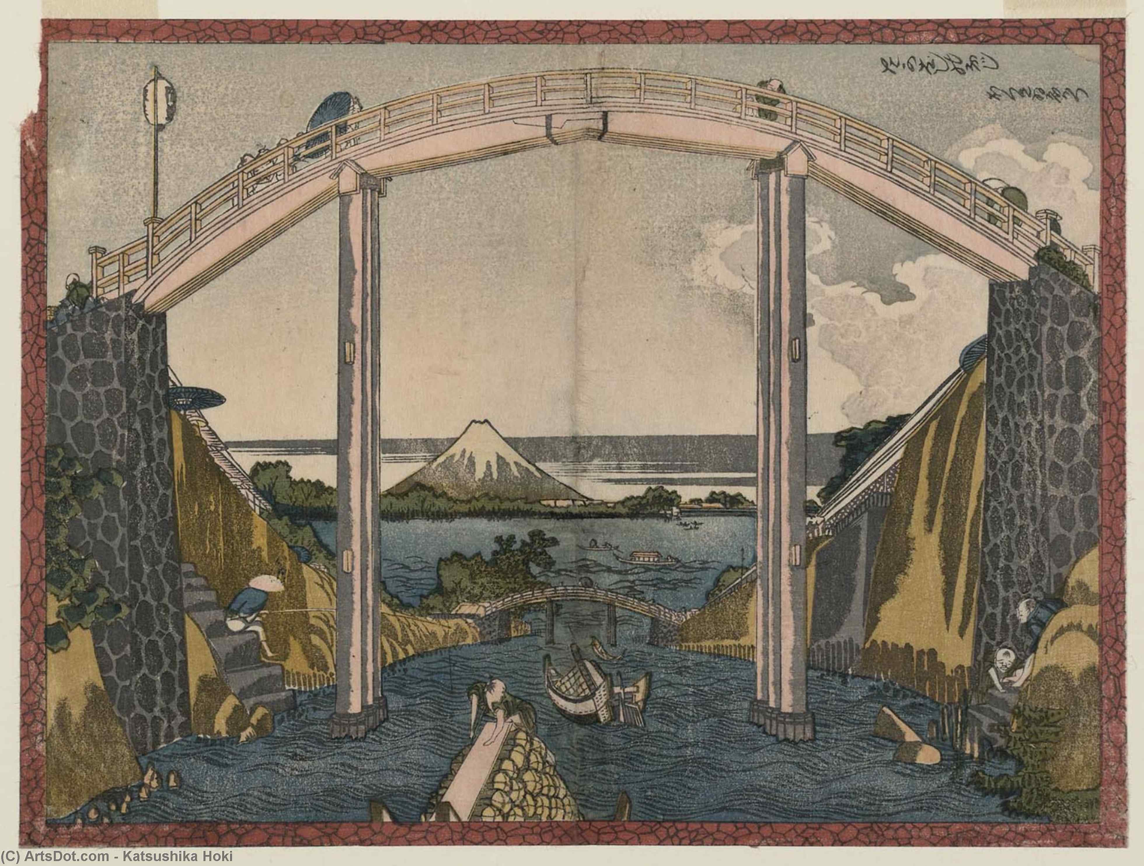 Wikioo.org - The Encyclopedia of Fine Arts - Painting, Artwork by Katsushika Hokusai - Mount Fuji Under High Bridge