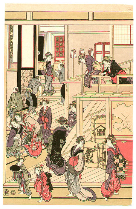 Wikioo.org - The Encyclopedia of Fine Arts - Painting, Artwork by Katsushika Hokusai - New Year's Day At Ohgiya