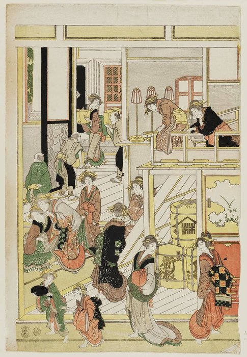 Wikioo.org - The Encyclopedia of Fine Arts - Painting, Artwork by Katsushika Hokusai - New Year's Day At The Ôgi-ya In The Yoshiwara