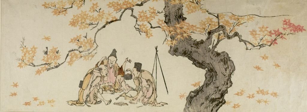 Wikioo.org - The Encyclopedia of Fine Arts - Painting, Artwork by Katsushika Hokusai - Night Watchmen Under Maple Tree, Edo Period