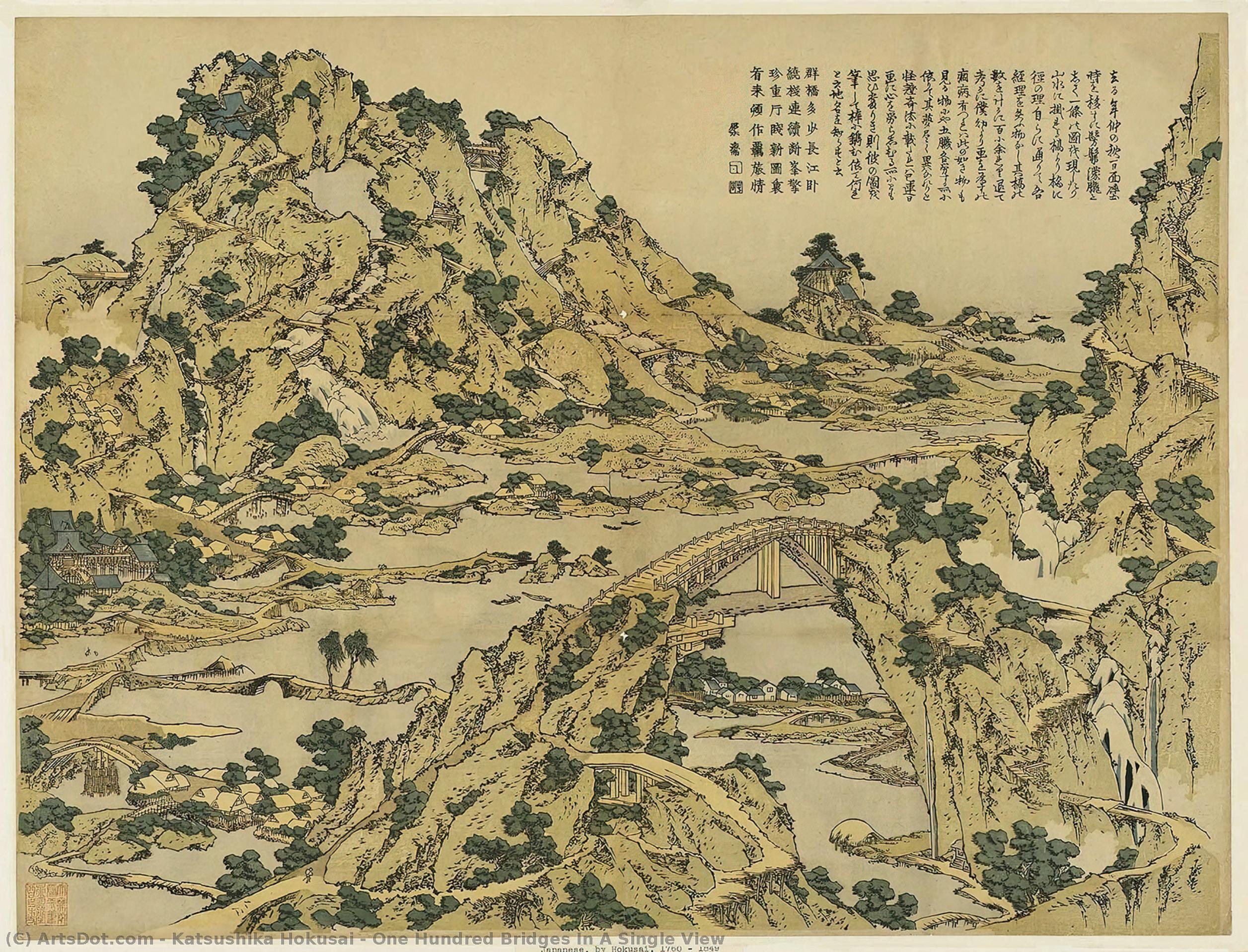 Wikoo.org - موسوعة الفنون الجميلة - اللوحة، العمل الفني Katsushika Hokusai - One Hundred Bridges In A Single View