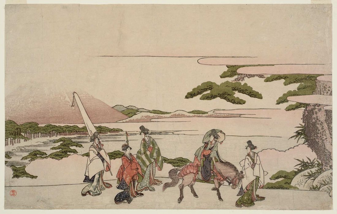 Wikioo.org - The Encyclopedia of Fine Arts - Painting, Artwork by Katsushika Hokusai - Parody Of Narihira's Journey To The East