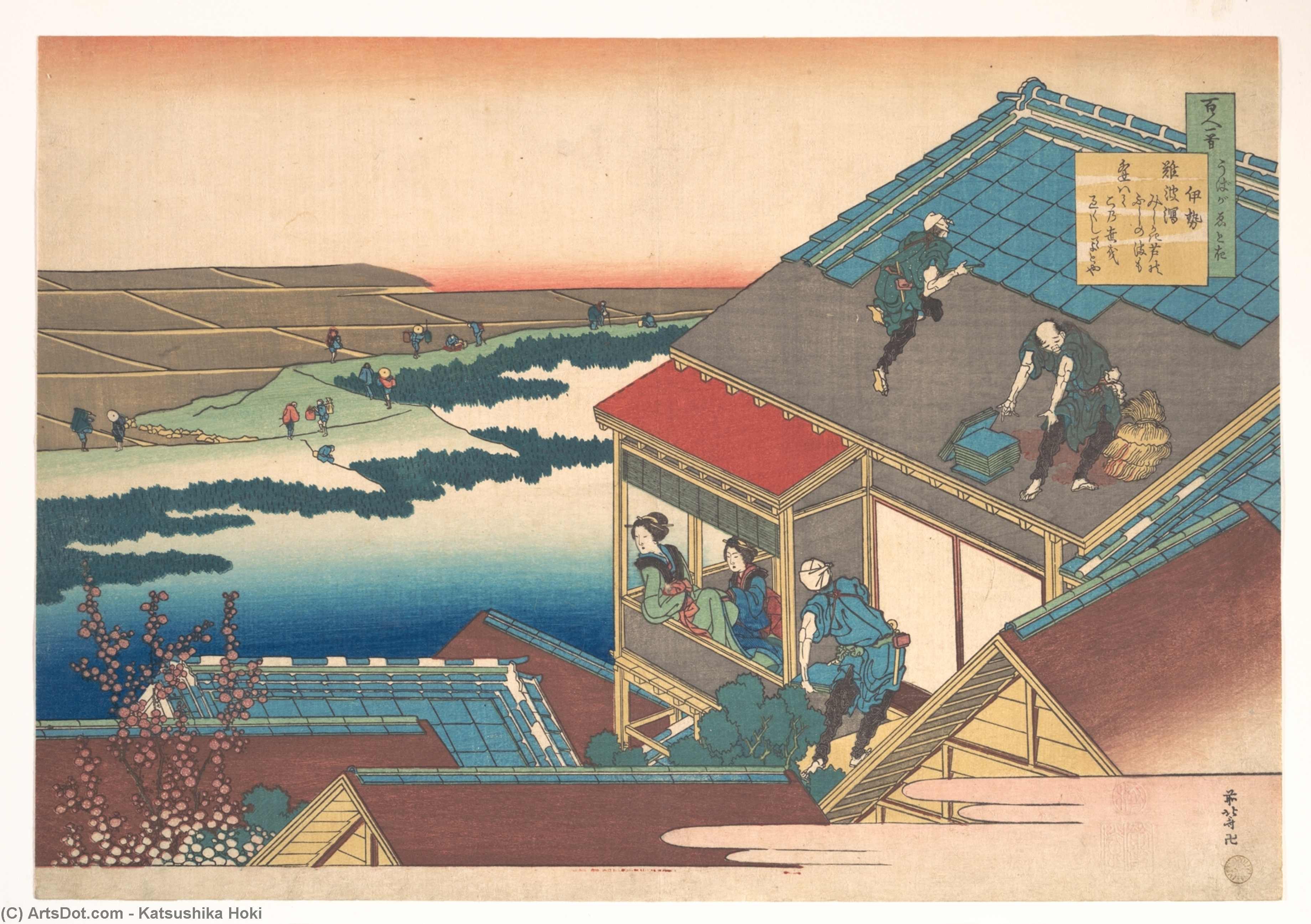 Wikoo.org - موسوعة الفنون الجميلة - اللوحة، العمل الفني Katsushika Hokusai - Poem By Lady Ise Of The 9th Century