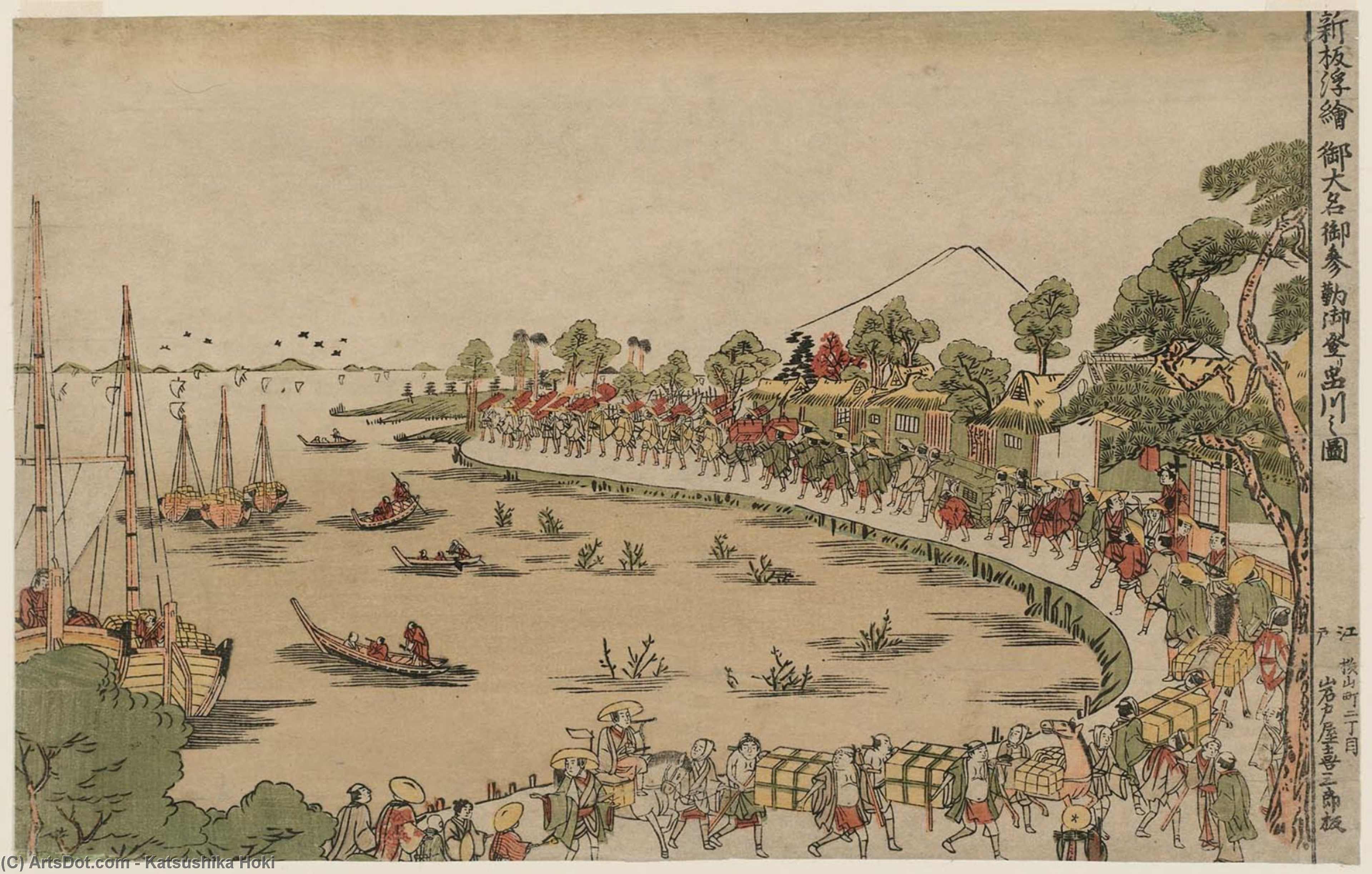 Wikioo.org - The Encyclopedia of Fine Arts - Painting, Artwork by Katsushika Hokusai - Procession Of A Daimyô Passing Shinagawa On The Way To Kyoto