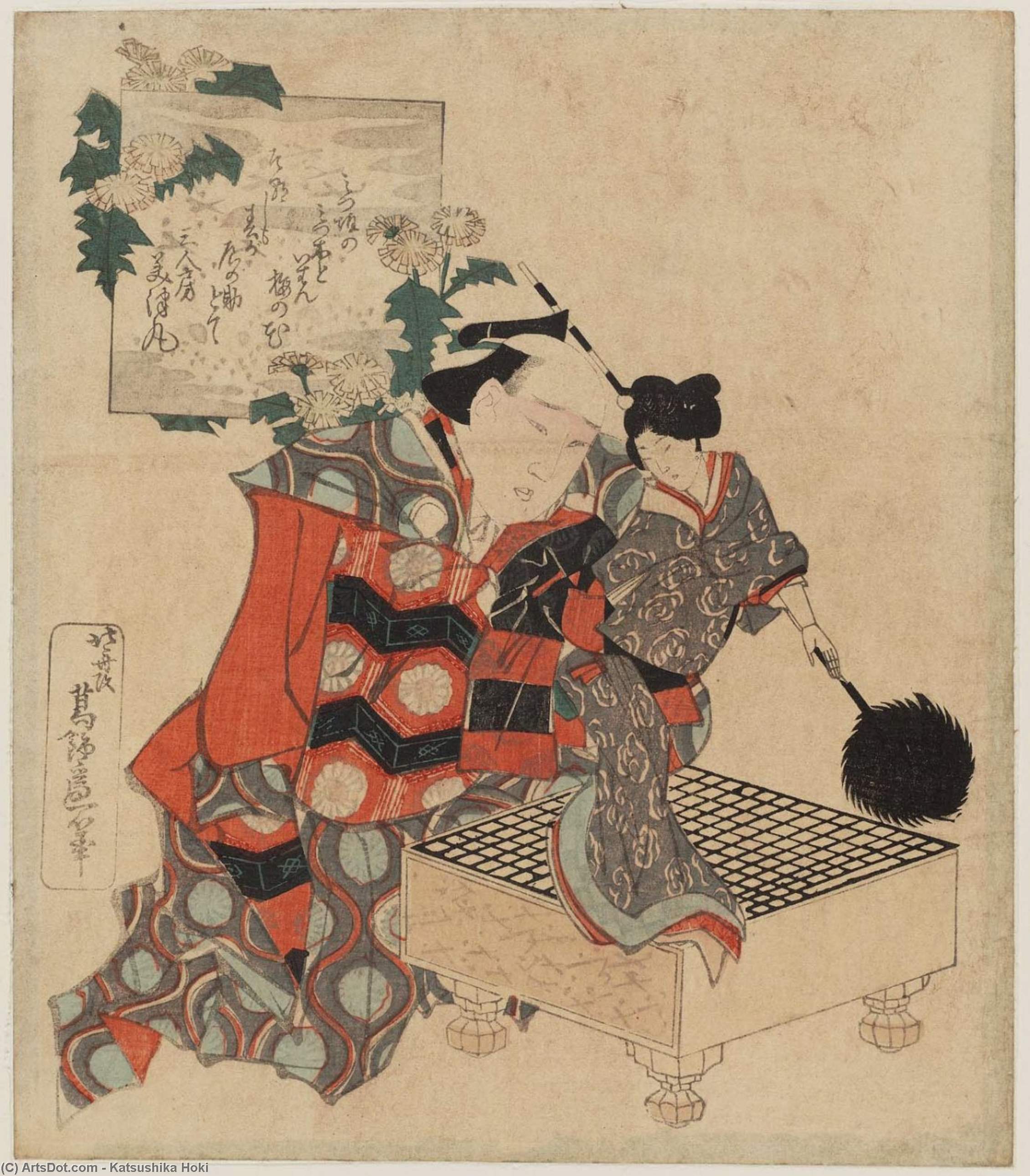 Wikioo.org - The Encyclopedia of Fine Arts - Painting, Artwork by Katsushika Hokusai - Puppeteer With Puppet Of A Female Feathered-lance Bearer