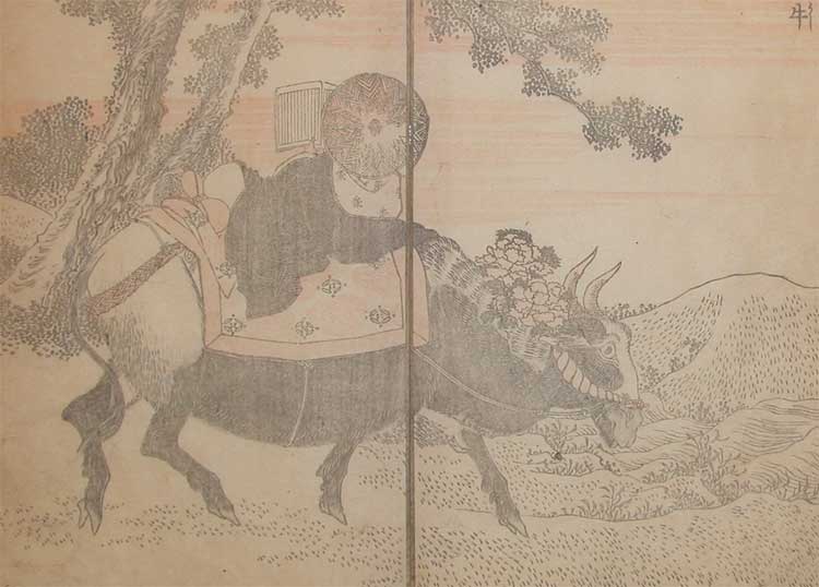 WikiOO.org - 百科事典 - 絵画、アートワーク Katsushika Hokusai - OX上の読書