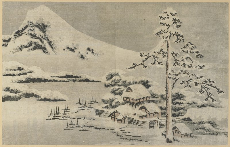 Wikioo.org - The Encyclopedia of Fine Arts - Painting, Artwork by Katsushika Hokusai - Seaside Village In Snow