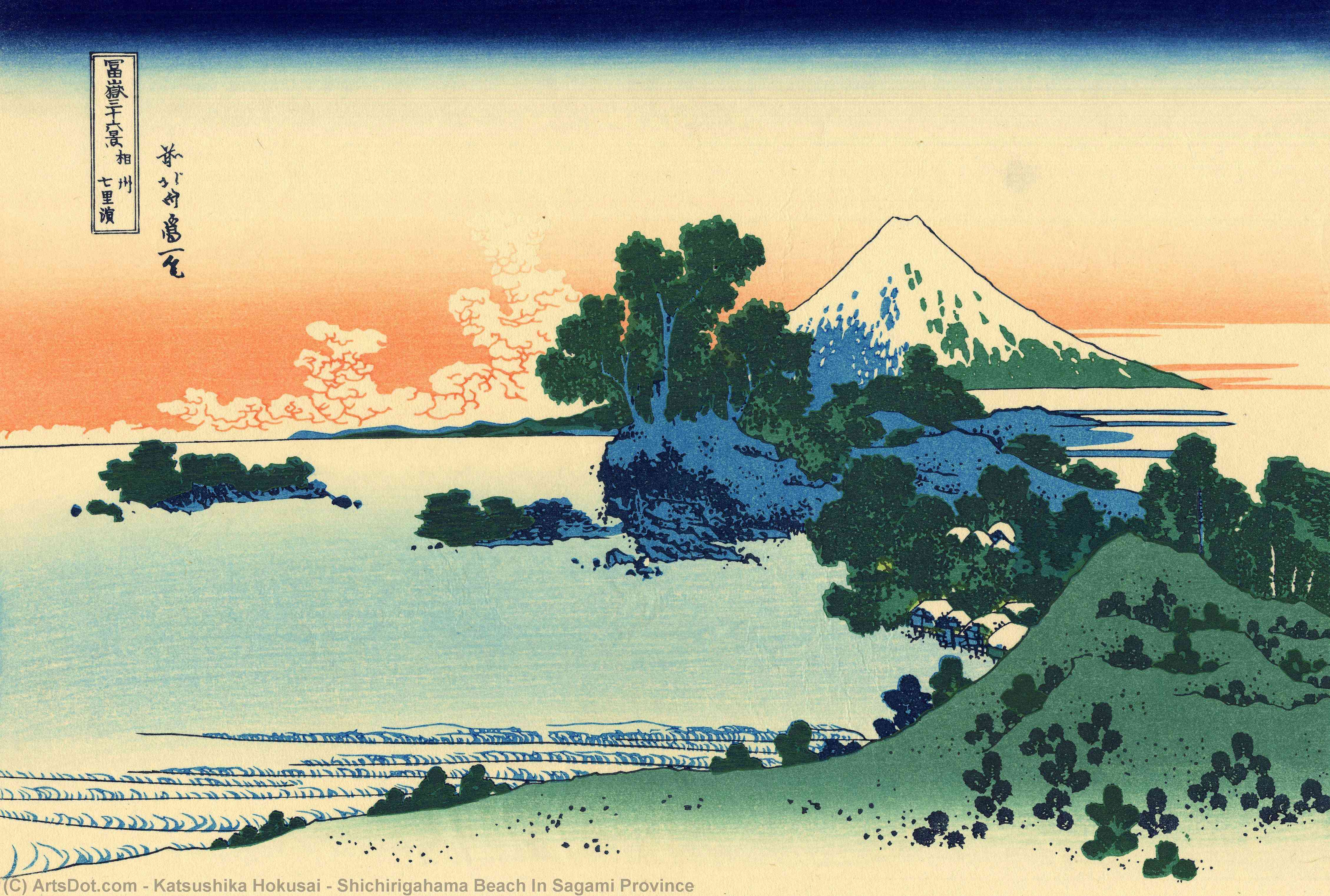 WikiOO.org – 美術百科全書 - 繪畫，作品 Katsushika Hokusai - Shichirigahama 海滩 相模 省